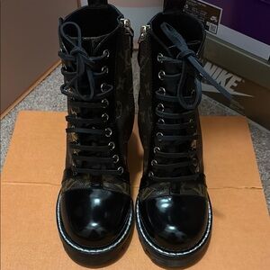 Louis Vuitton Black and Brown Combat Moto Boots